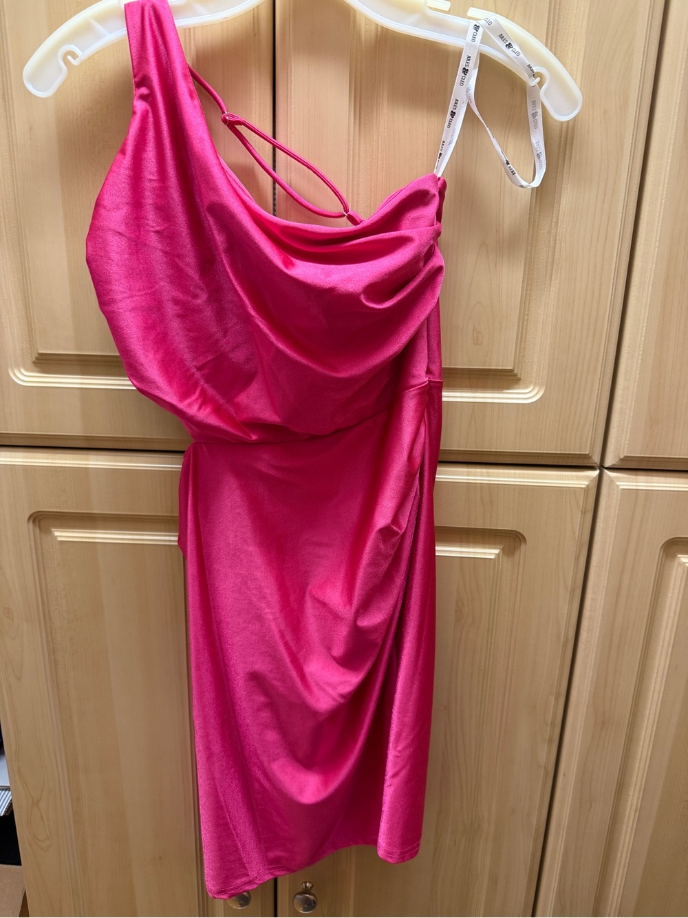 Asymmetrical, short hot pink prom dress
